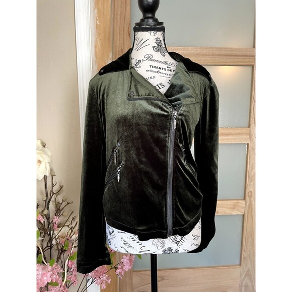 Belle Badgley Mischka Green Velvet Moto Jacket Women's Size Small Preowned - Picture 1 of 9